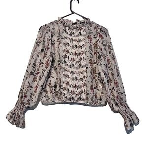 ZARA BASIC Women's Sheer Floral Long Sleeve Crop Top‎ Blouse  Size XS